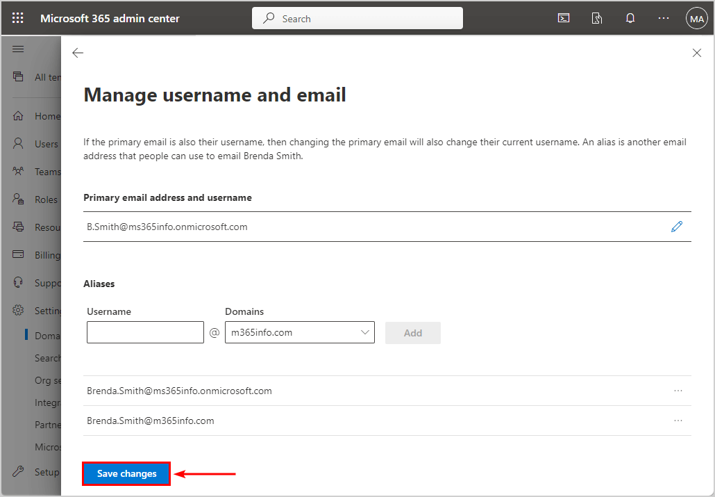 Save changes new primary email address