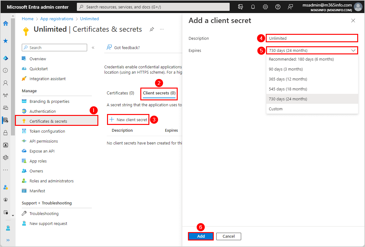 Create unlimited client secret in Microsoft Entra ID