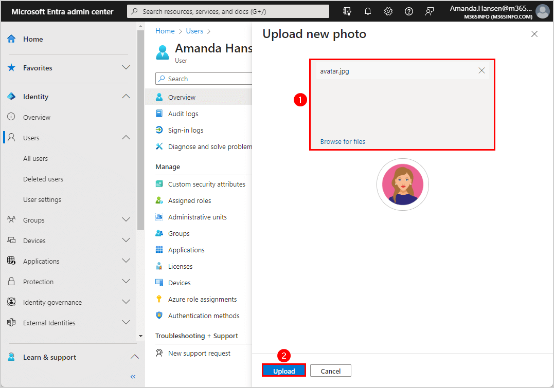 How to fix Microsoft 365 user can't upload photon in Entra ID admin center