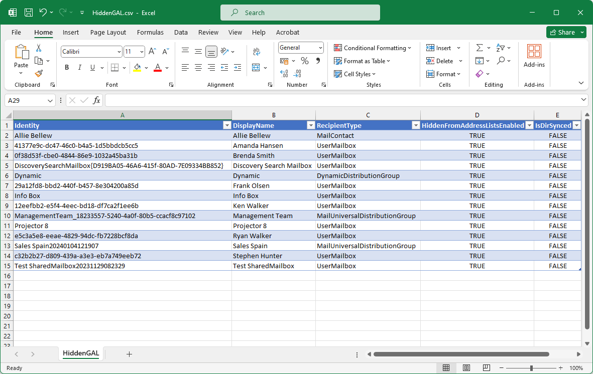 Show all recipients hidden from address list in CSV file