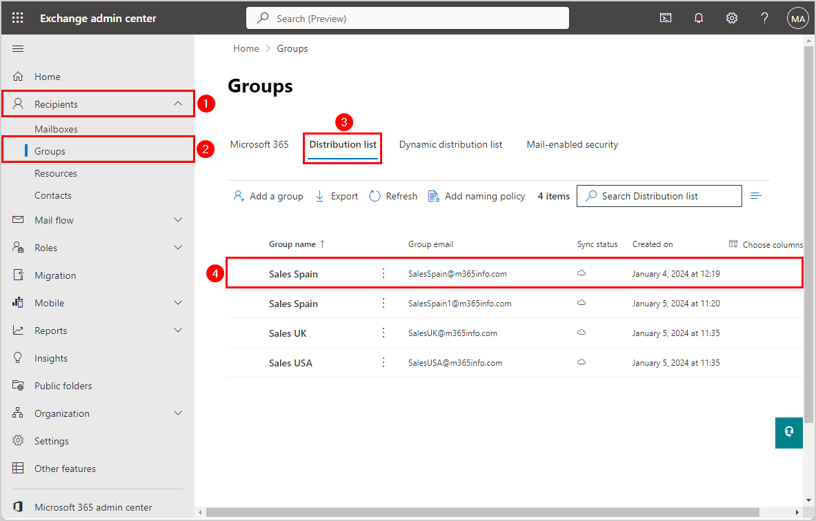 How to hide groups from GAL in Exchange admin center.