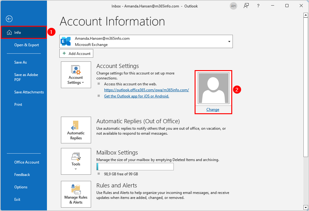 Change photo in Outlook.