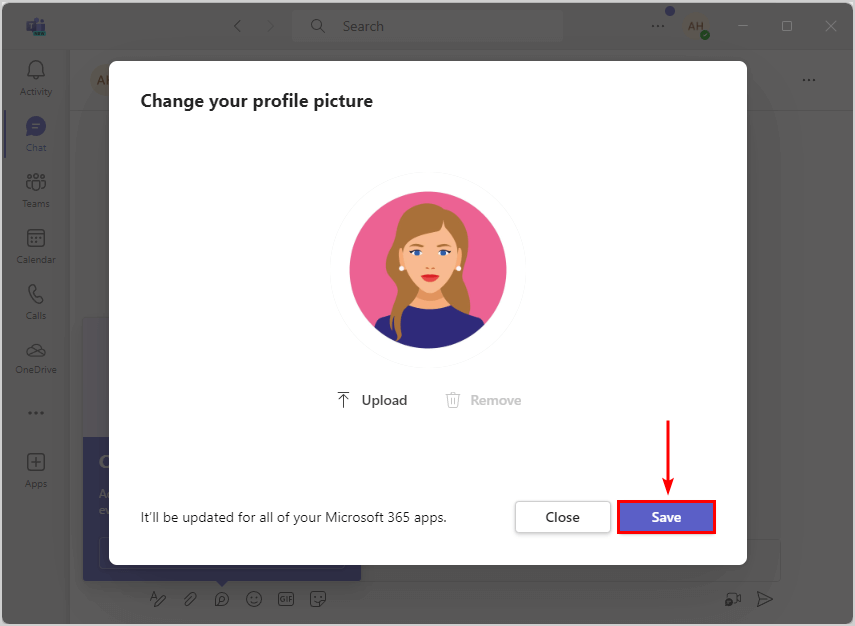 Save profile photo Microsoft 365 users in Teams.