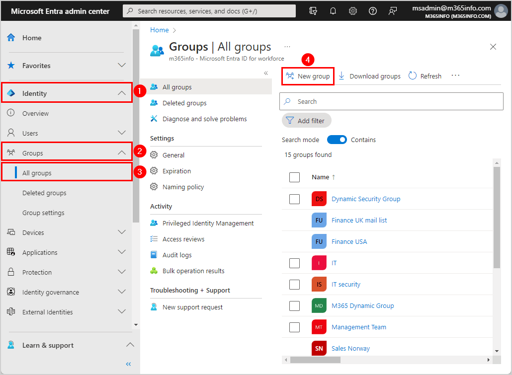Create a new group in Microsoft Entra admin center.