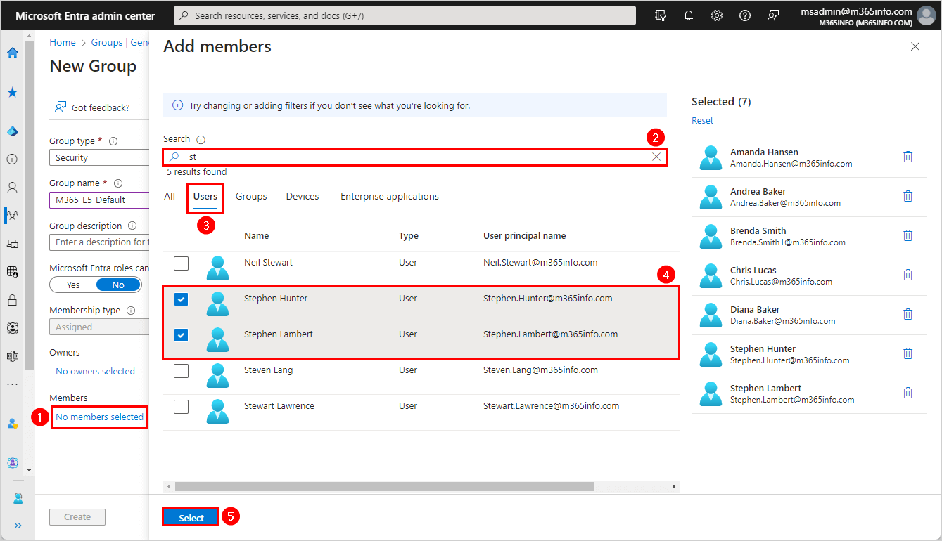 Add members to new security group in Microsoft Entra admin center.