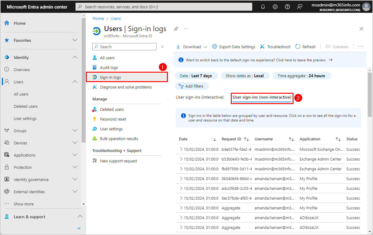 Users non-interactive sign-in logs in Microsoft Entra ID