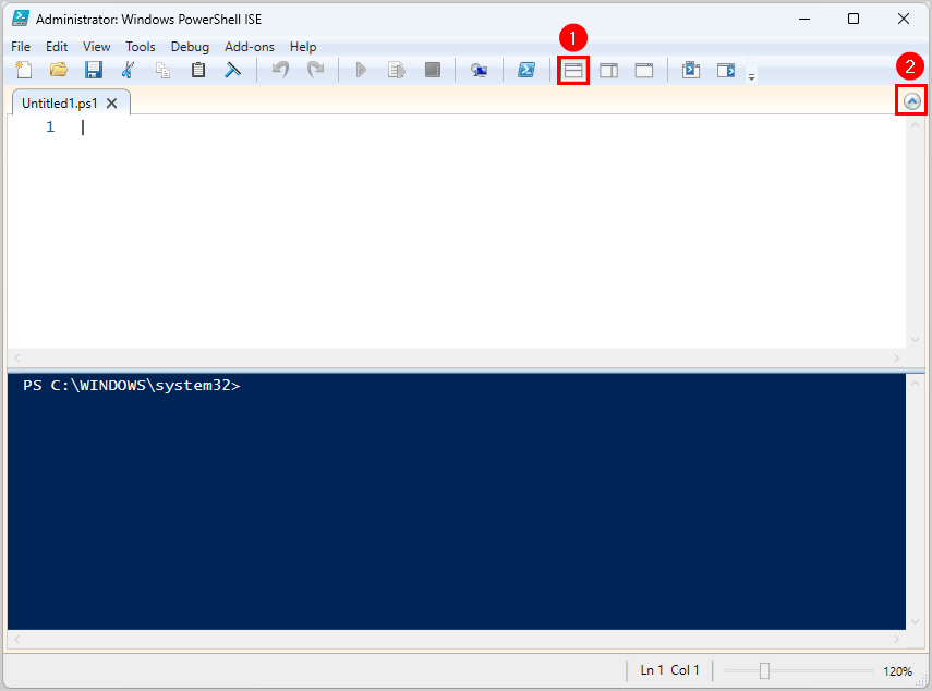 Show script pane top in Windows PowerShell ISE
