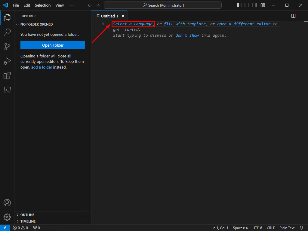 Select a language in Visual Studio Code