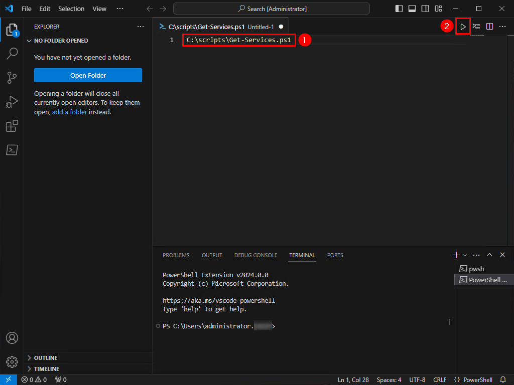 Run PowerShell script in Visual Code Studio