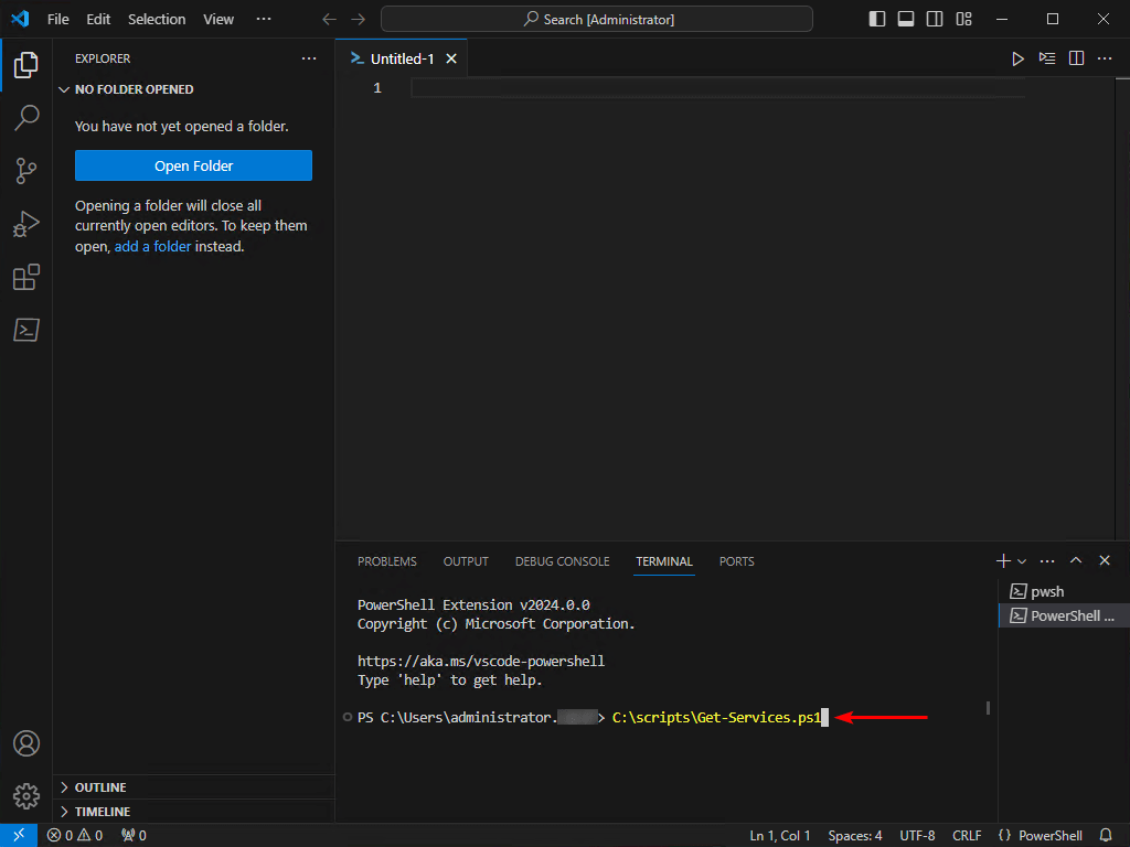 Run PowerShell script in VS Code