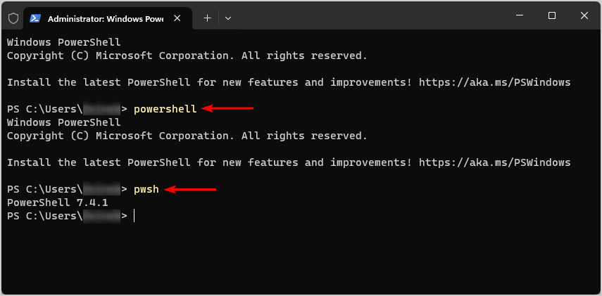 Open PowerShell 5 or PowerShell 7 version in Terminal app