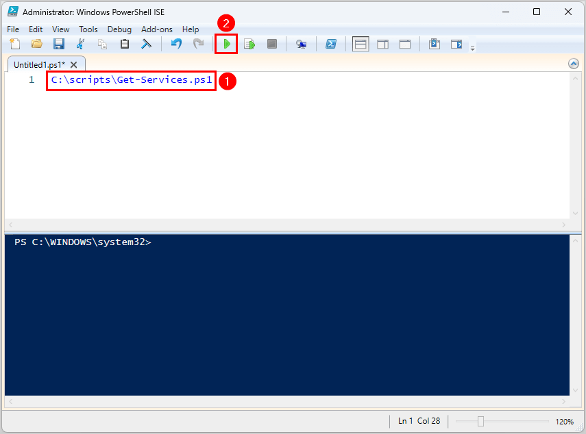 How to run a PowerShell script in Windows PowerShell ISE top pane
