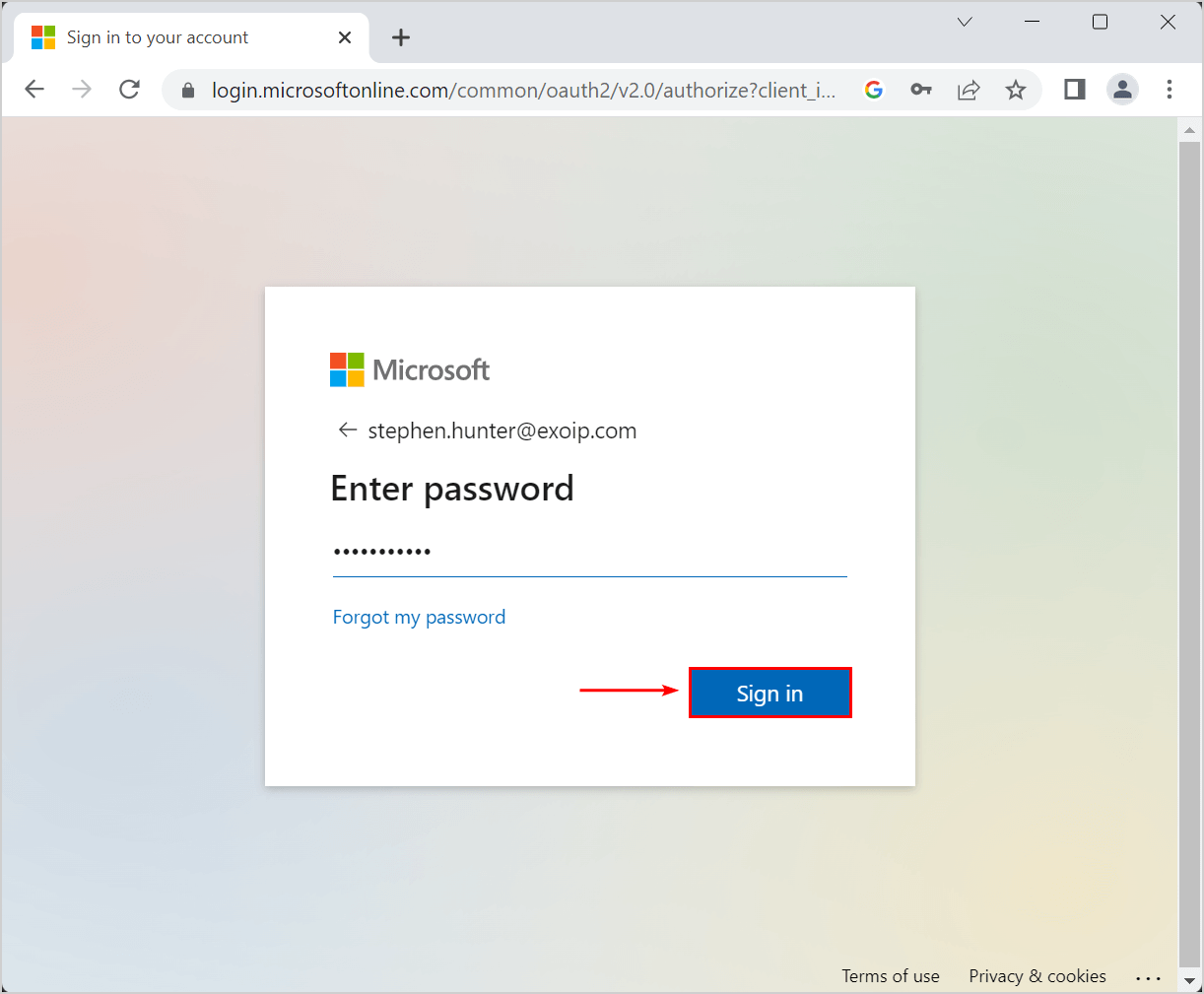 Sign into your Microsoft 365 account with username and password.
