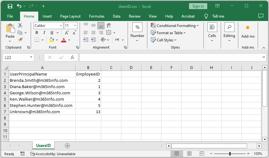 Create CSV file to set Employee ID for multiple users.