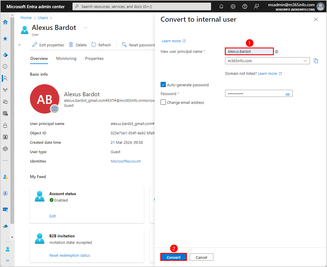 Convert external user to internal user in Microsoft Entra admin center