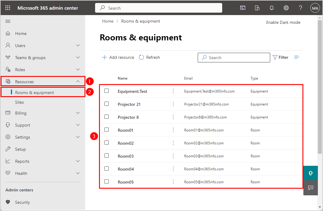 Restored room mailbox not in resources (rooms & equipment) list in Microsoft 365 admin center