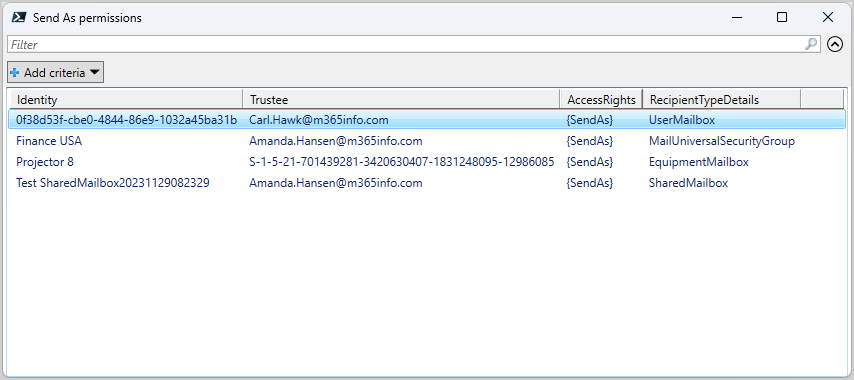 Manage Send As permissions using PowerShell Out-GridView