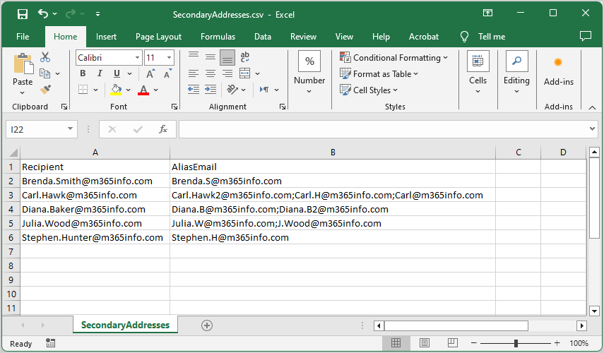 Add email addresses with PowerShell from CSV file secondary