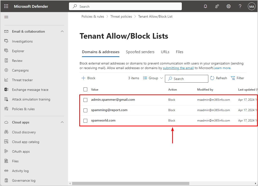 Tenant Allow/Block Lists to block senders in Microsoft 365