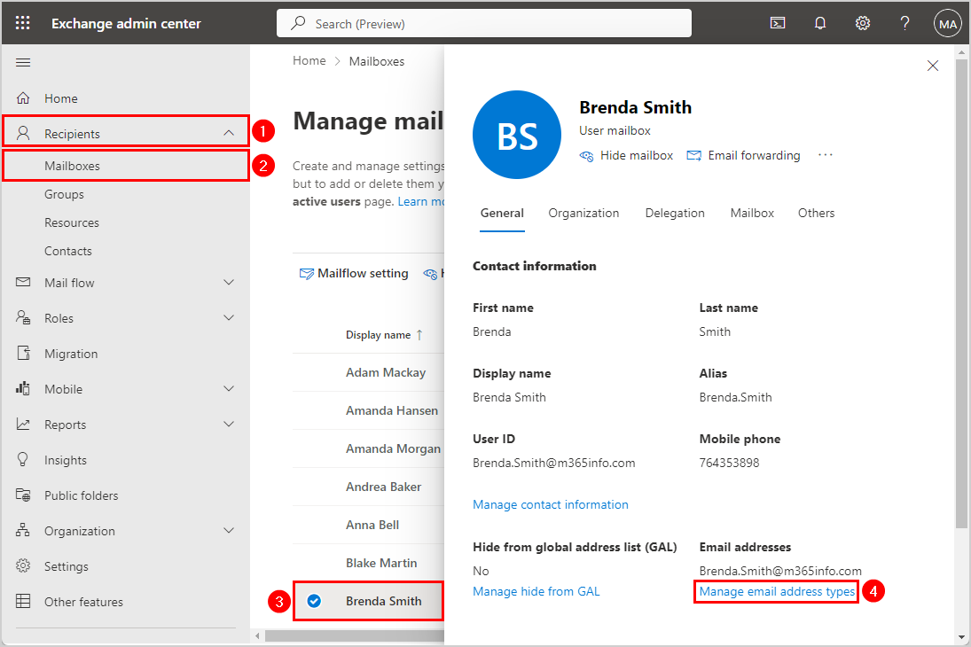 Remove multiple email addresses in PowerShell for single mailbox in Exchange admin center