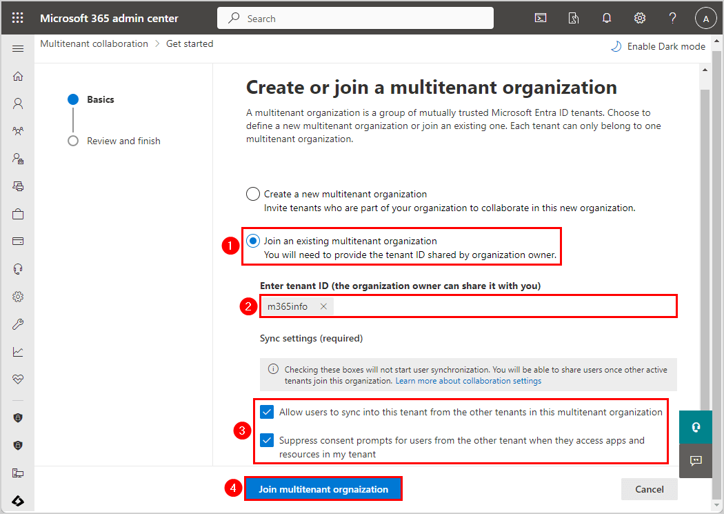 Join existing multitenant organization in Microsoft 365