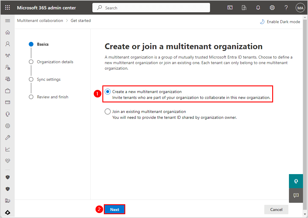 Create new multitenant organization in Microsoft 365