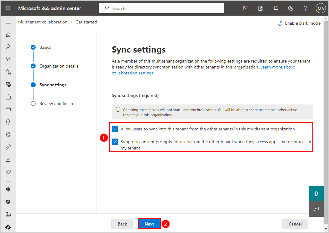 Sync settings required