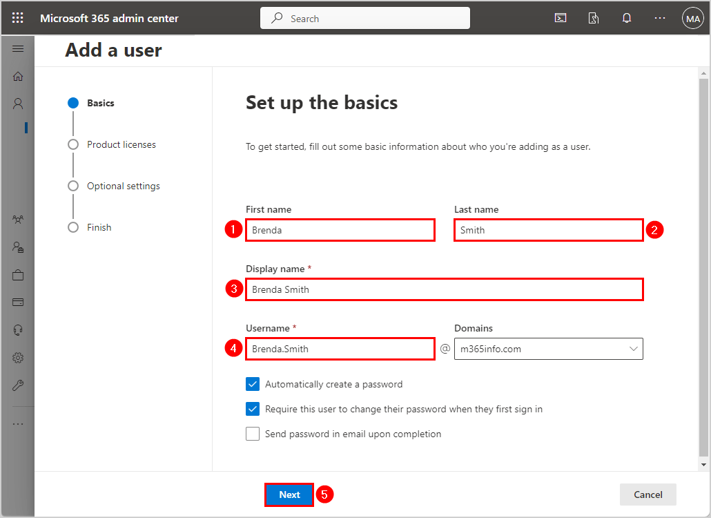 Add new user mailbox in Microsoft 365 admin center