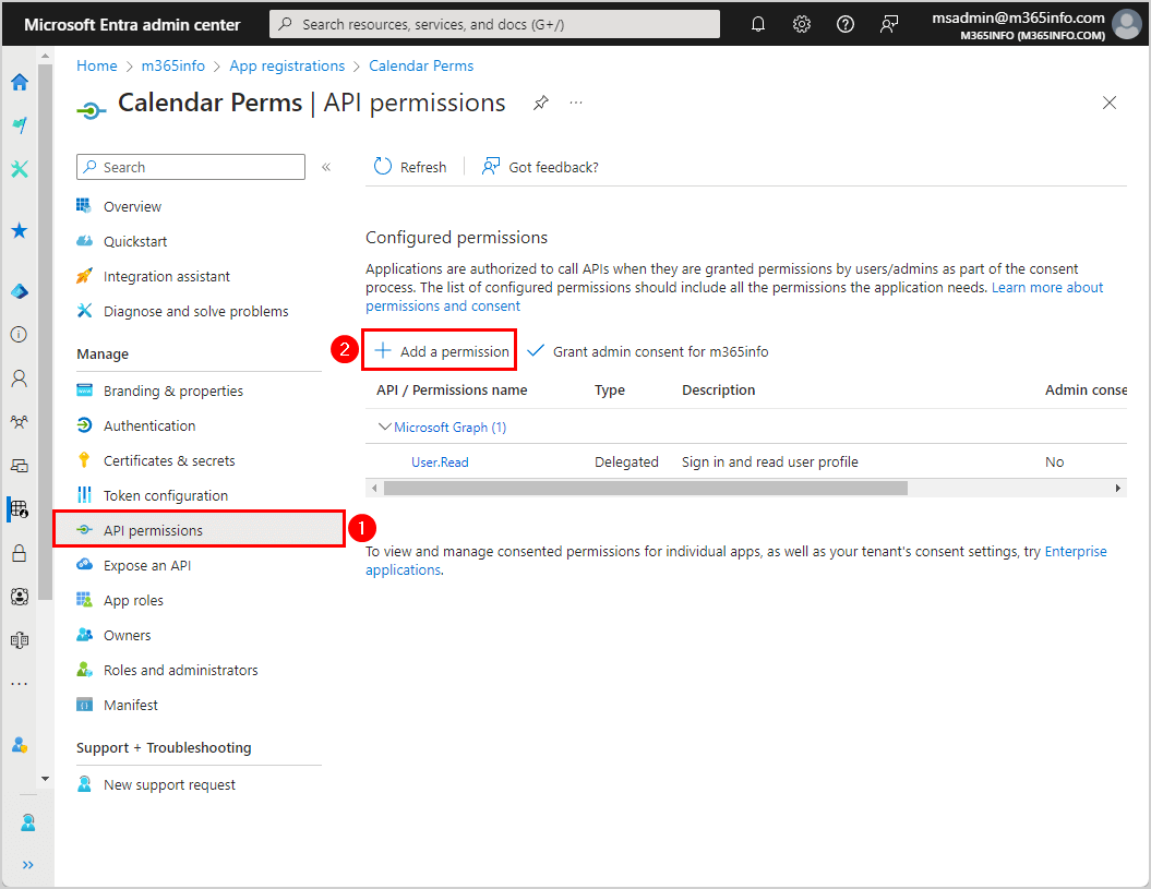 Assign API permission to the application in Microsoft Entra